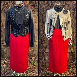 Gorgeous Vintage Karen Kane Red Pure Wool Pencil Skirt - Size 10